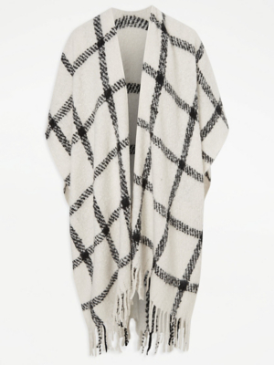 Cream Checked Knitted Woven Wrap Women at ASDA