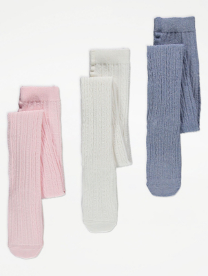 Cable Knit Tights 3 Pack Kids at ASDA