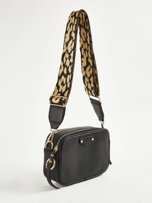 Black Leopard Strap Shoulder Bag Women at ASDA