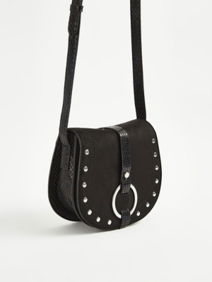 Black Suede Studded Saddle Bag Women at ASDA