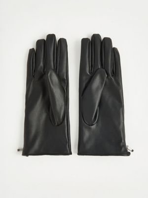Black Faux Leather Zip Gloves