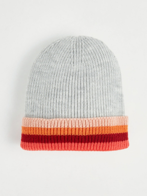 Grey Multi Stripe Beanie Hat Women at ASDA