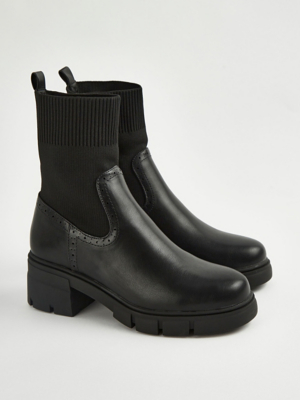 Black Elasticated Sock Ankle Boots Women at ASDA