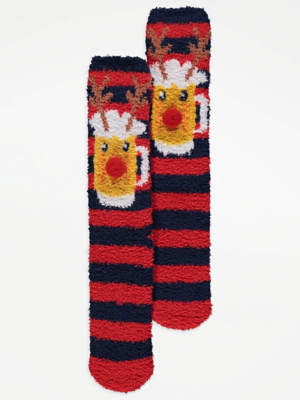 Reinbeer Striped Cosy Christmas Socks Men at ASDA