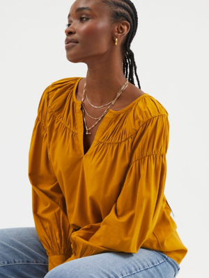 Mustard Shirred Neck Blouse Women George at ASDA