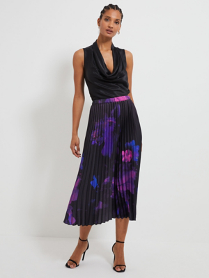 Floral Pleated Satin Midi Skirt Women at ASDA