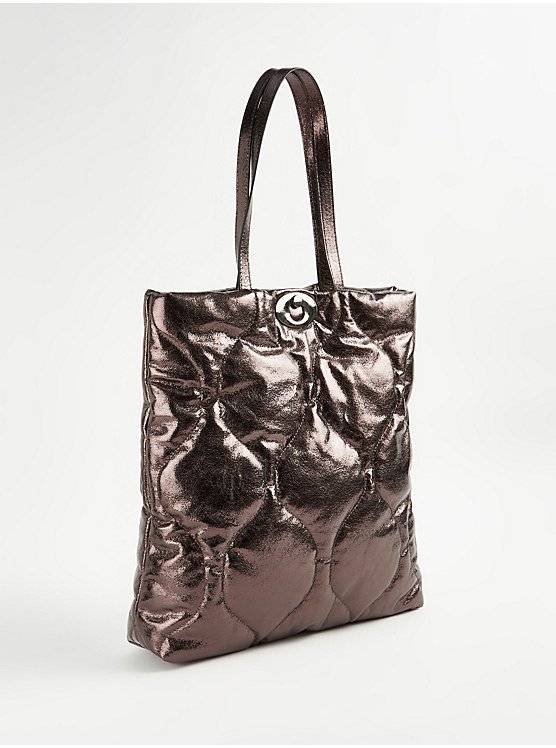 Metallic Silver Quilted Tote Bag, Women