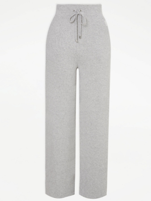 Grey Soft Touch Knitted Wide Leg Pyjama Bottoms Lingerie at ASDA
