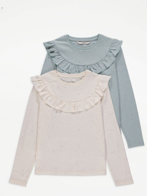 Glitter Sparkle Long Sleeve Ruffle Tops 2 Pack Kids at ASDA