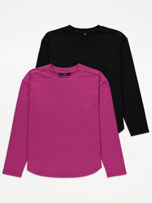 Glitter Sparkle Long Sleeve Tops 2 Pack Kids at ASDA