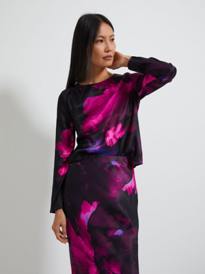 Floral Satin Long Sleeve Blouse Women at ASDA