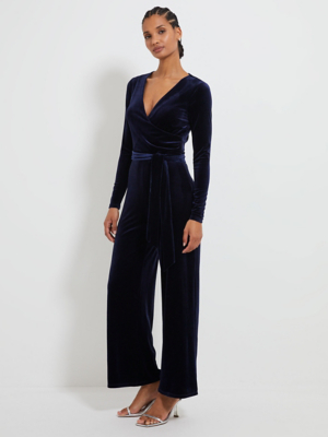 Navy Velvet Wrap Jumpsuit Women at ASDA