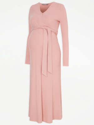 Maternity Pink Soft Touch Wrap Midi Dress Women at ASDA