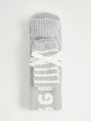 Grey Striped Cosy Socks and Long Hot Water Bottle Gift Set Lingerie