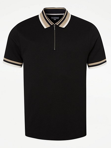 Colour Block Knitted Zip Neck Polo Top | Men | George at ASDA