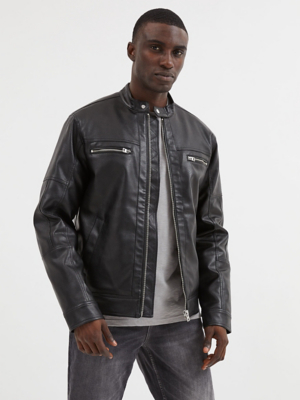 Black Leather Look Jacket Men at ASDA