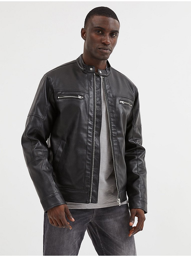 Black Leather Look Jacket | Men | George at ASDA