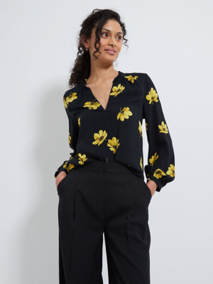 Yellow Floral Popover Blouse Women at ASDA