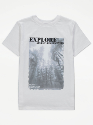 Белая футболка с фотографией Explore Adventure