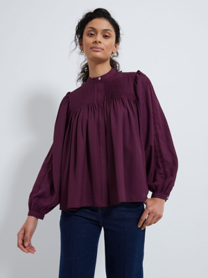 Burgundy Pintuck Blouse Women at ASDA