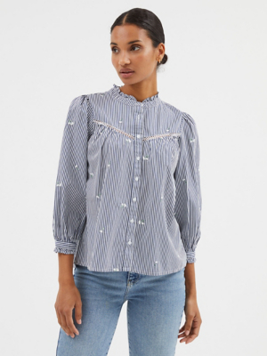 Striped Poplin Embroidered Blouse Women at ASDA