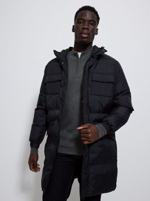 Brave Soul Black Longline Padded Coat Men at ASDA