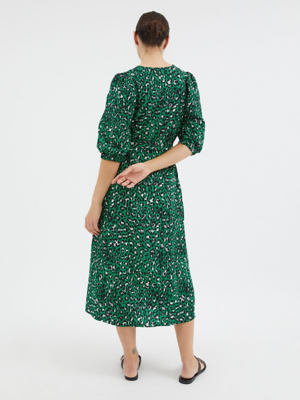 Green Leopard Textured Tie Waist Midi Dress | Women | George at ASDA