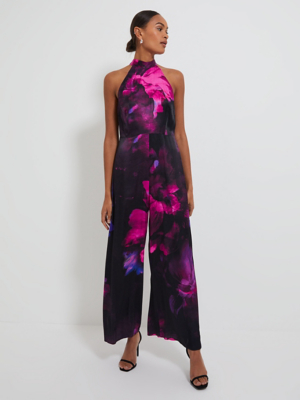 Floral Satin Tie Back Jumpsuit Women at ASDA