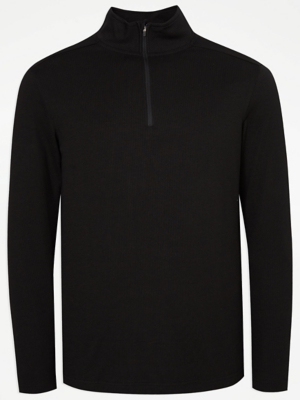 Black Thermal Quarter Zip Long Sleeve Top Men at ASDA