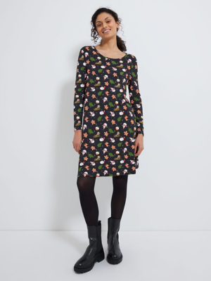 layered sweater dress Floral Faux Layered Sweater Dress Mustard / S