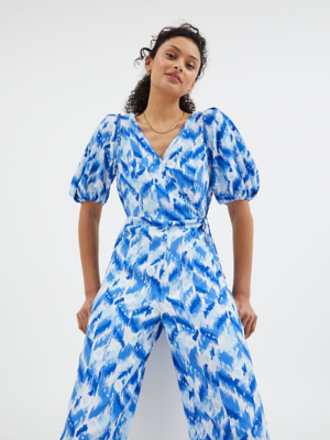 Blue Patterned Wrap Front Jumpsuit | Sale & Offers | George at ASDA
