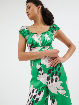 Green Patterned Ruched Jumpsuit Women at ASDA