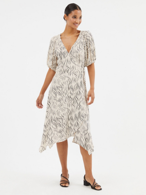 Soraya Midi Dress in Black with White Swirl