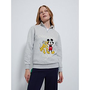 Disney Original Mickey Mouse and Pluto Grey Half Zip Sweatshirt