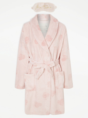 Pink Me Time Fleece Dressing Gown and Eye Mask Gift Box Set Lingerie