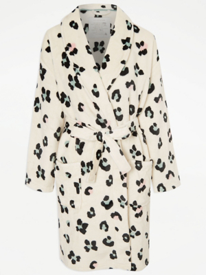 Cream Animal Print Dressing Gown Lingerie at ASDA