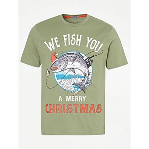 Green Fish You A Merry Christmas Graphic T-Shirt, Men
