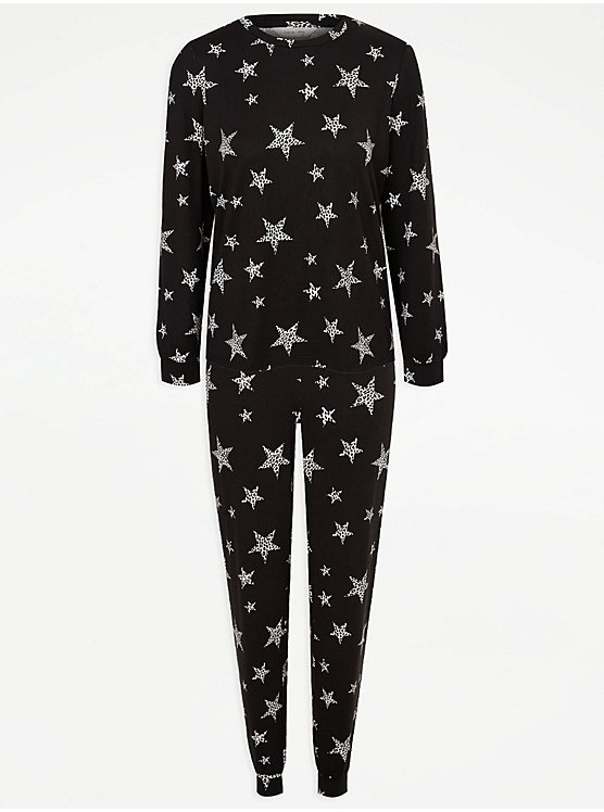 Buy Long Tall Sally Black Animal Print Star Collar Pyjamas Set