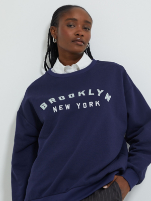 Navy Brooklyn Embroidered Sweatshirt Women at ASDA