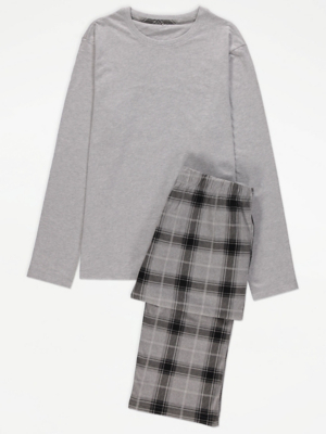 Grey Checked Long Sleeve Pyjamas Gift Set Men at ASDA