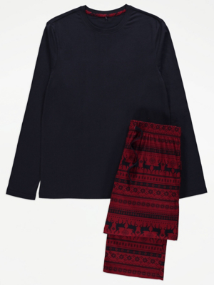 Navy Fairisle Fleece Pyjamas Gift Set Men at ASDA