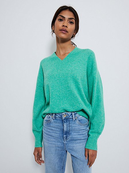 Bright Green Knitted V Neck Jumper | Women | George at ASDA