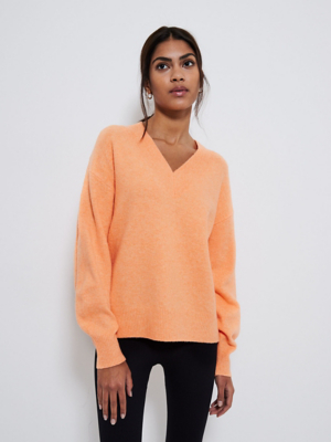 Peach V Neck Knitted Jumper