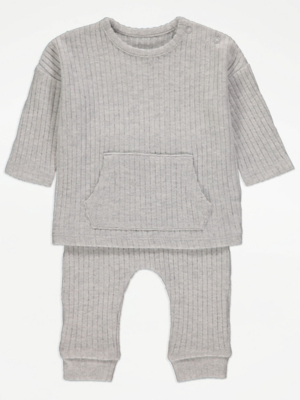 Grey Brushed Snit Ribbed Top and Leggings Outfit Baby at ASDA