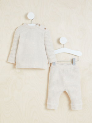 Billie Faiers Neutral Ribbed Snit Top and Leggings Outfit Baby