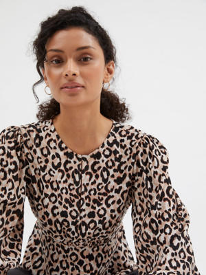 Animal Print Keyhole Gathered Blouse Women at ASDA