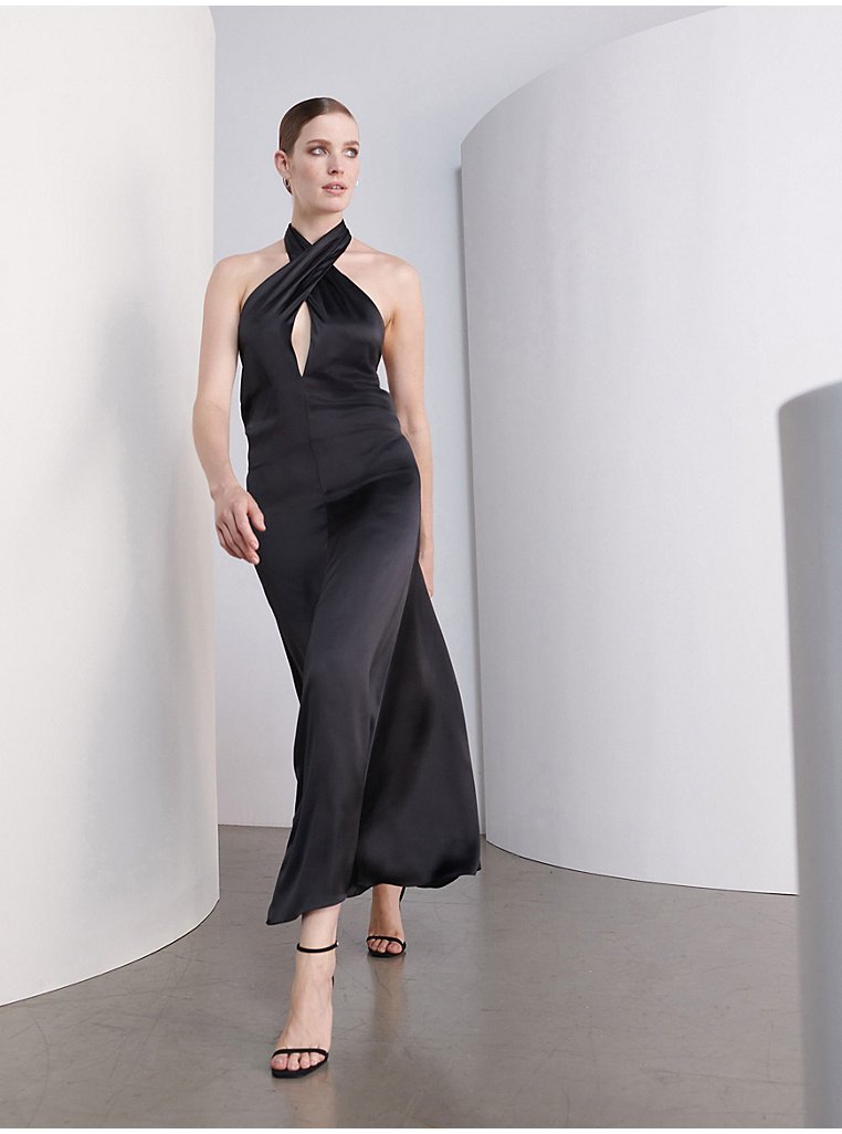 Studio Edit Black Satin Halter Neck Midi Dress | Women | George at ASDA