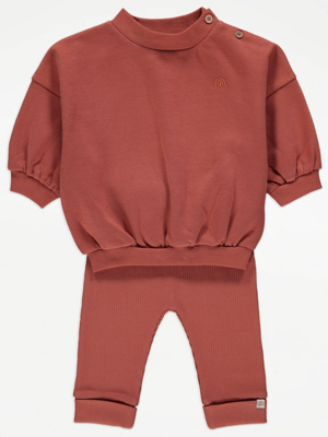 Rust Sweatshirt and Ribbed Leggings Outfit Baby at ASDA