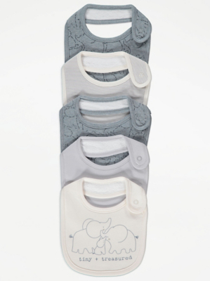 Blue Elephant Bibs 5 Pack Baby at ASDA