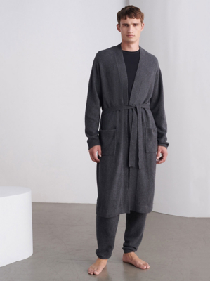 Studio Edit Grey Knitted Longline Dressing Gown Men at ASDA